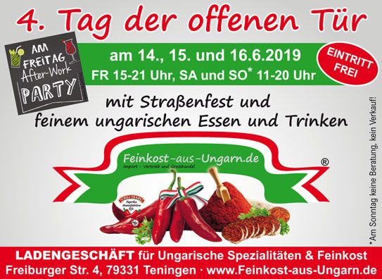 Event-Logo für Feinkost aus Ungarn.de | 4. Tag der offenen Türe am 14.06.2019 um 15:00 Uhr in Teningen