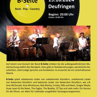Bild 1 zu Live-Konzert B-Seite am 19. Oktober 2024 um 20:00 Uhr, Schloss Deufringen (Aidlingen)