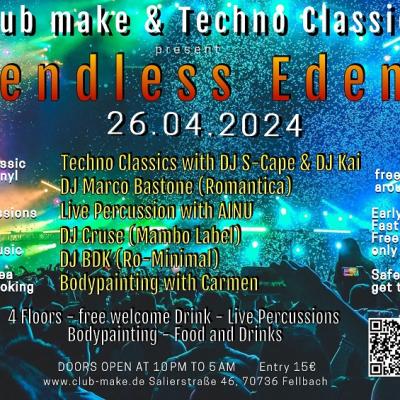 Bild 1 zu Endless Eden    am 26. April 2024 um 22:00 Uhr, Club Make  (Fellbach)