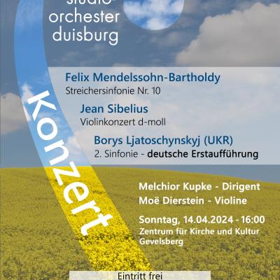 Bild 3 zu Sinfoniekonzert mit dem studio-orchester Duisburg am 14. April 2024 um 16:00 Uhr, Zentrum für Kirche und Kultur (Gevelsberg)