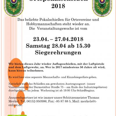 Bild 1 zu Ortspokalschießen 2018 HSG-Büttelborn am 26. April 2018 um 18:30 Uhr, Hubertus Schützengesellschaft  (Büttelborn)