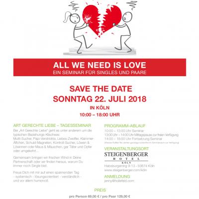 Bild 1 zu ALL WE NEED IS LOVE am 22. Juli 2018 um 10:00 Uhr, Steigenberger Hotel Köln (Köln)