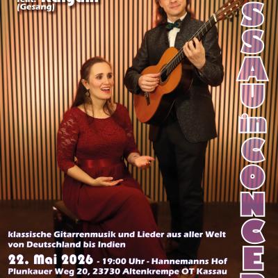 Konzert: klassische Gitarre und Gesang - klassische Gitarrenmusik und Lieder aus aller Welt in Kassau (Altenkrempe) am 22. Mai 2026 um 19:00 Uhr