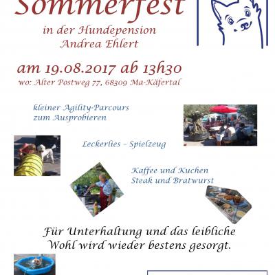 Bild 1 zu Sommerfest in der Hundepension in MA-Käfertal am 19. August 2017 um 13:30 Uhr, Hundepension Andrea Ehlert (Mannheim - Käfertal)